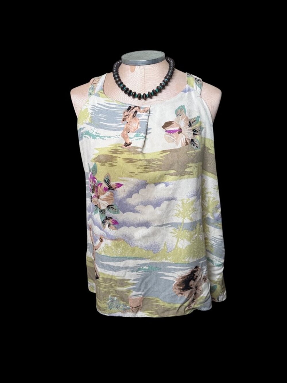 Vintage Hilo Hattie 100% Silk Sleeveless Hawaiian Tank Top Lg Coastal Resort Y2k